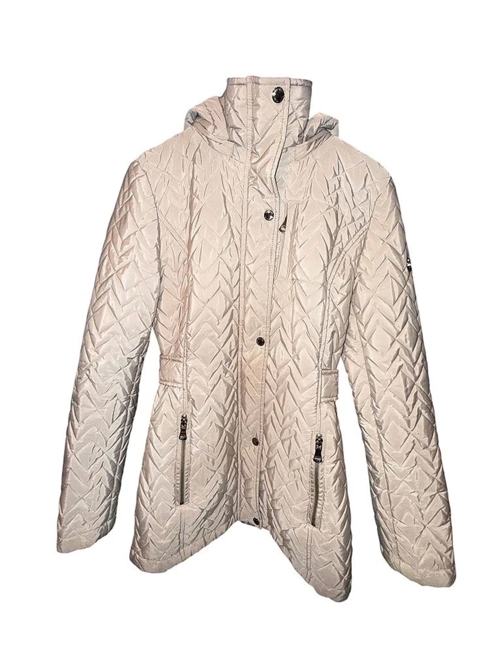 Calvin Klein Light Cream Quilted Hooded Puffer Jacket